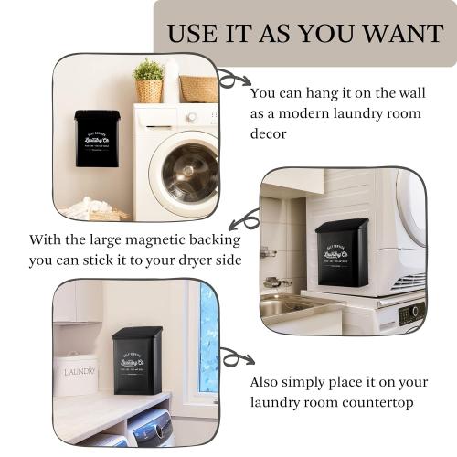 Magnetic Lint Bin for Laundry Room, Wall Mounted Lint Trash Can with Lid for Dryer, Laundry Room Organization and Storage with Brush(Black)