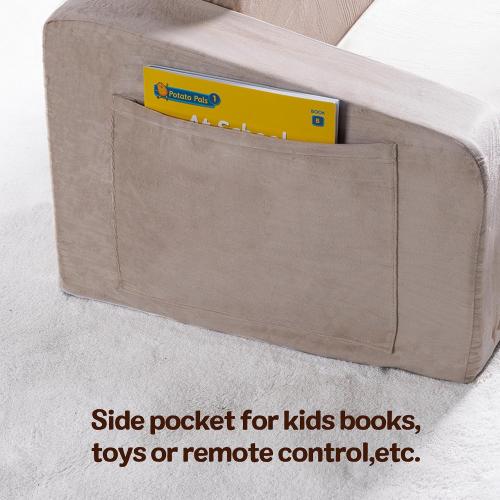 Kids Couch, Extra Wide 2-in-1 Toddler Sofa Convertible Fold Out to Lounger Bed for Girls and Boys, Apricot