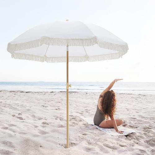 Patio Umbrella with UPF 50  Protection, 8 Ribs, Push Button Tilt - Versatile Outdoor Shade for Garden, Courtyard, and Beach