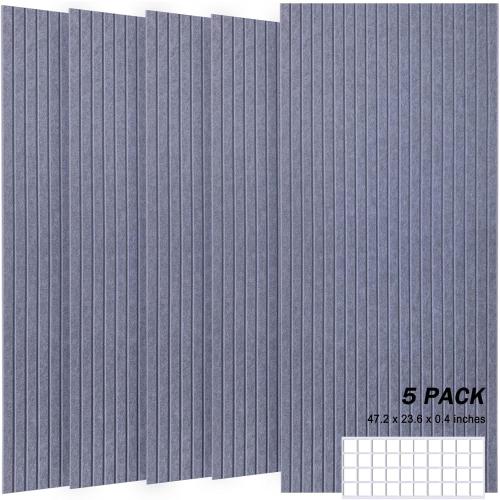5 Pack Acoustic Panels, 47.2 X 23.6 X 0.4 Decorative Sound Proof Felt Panels, Sound Dampening Panels, Self-Adhesive Sound proof panels for walls, Creative Slotting Design. (Dark Grey)