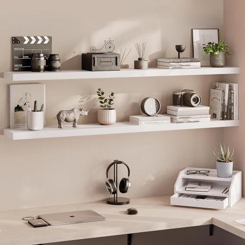 Ballucci Floating Shelves for Wall, 60 Wood Wall Shelf Set of 2, with Invisible Brackets for Bathroom, Living Room, Bedroom, Kitchen, Nursery, 8 Deep, White