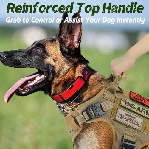 rabbitgoo Medium Tactical Dog Harness for Large, Heavy Duty Pet Harness with Handle, No-Pull Service Vest Large Breed, Adjustable Military Dog Vest for Training Hunting Walking, Brown, M