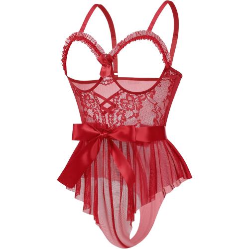 Avidlove Sexy Mesh Lace Teddy Ruffle Babydoll Lingerie Romper