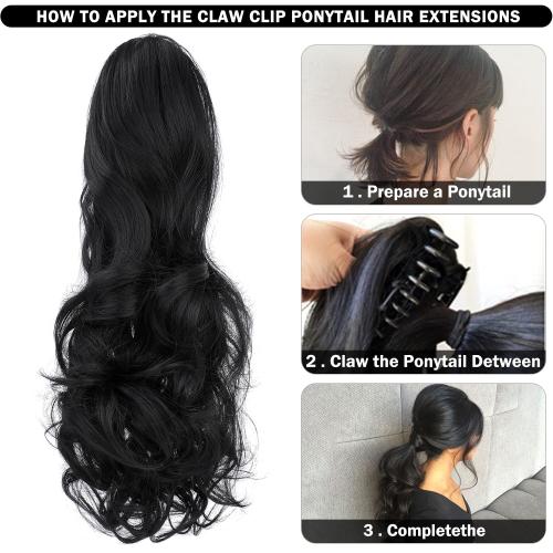 Claw Clip Ponytail Extension 24 Clip in Wavy Ponytail Hair Extensions Long Pony Tails for Women Extensions Ash Blonde Mix Light Brown Wave Hairpiece