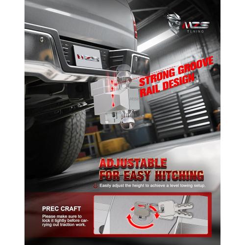 MZS Adjustable Trailer Hitch - Fits 3 Inch Receiver Hitch - 4-Inch Adjustable Drop Hitch - Heavy Duty Aluminum Tow Hitch for Truck(21,000 LBS GTW) Chrome