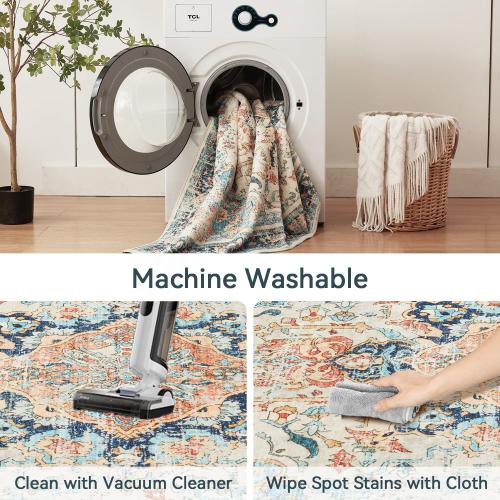 Runner Rug - ' Boho Washable Kitchen Rug, Non-Slip Soft Low Pile Rugs Indoor for Entrance Bedroom Bathroom Living Room,Vintage Throw Hallway Carpet Stain Resistance