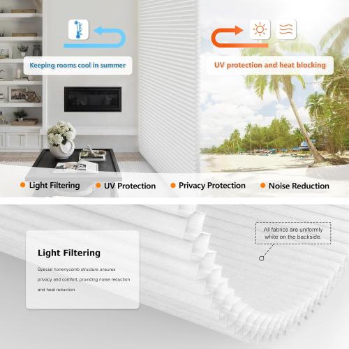 LazBlinds No Tools No Drill Cordless Cellular Shades, Top Down Bottom Up (TDBU) Honeycomb Shades for Home, Light Filtering Thermal Insulation Blinds for Windows, 20 W x 48 H, White