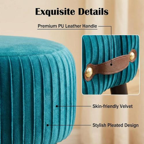 Foot Stools Small, Ottomon with Handle, Velvet Footrest Ottoman