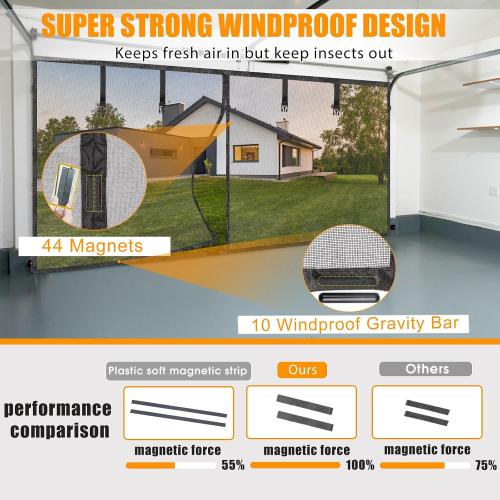 Garage Screen Doors for 1 car garage-8x8FT Fiberglass 1450g/3.2lb Durable | Heavy Duty Magnetic Garage Door Screen Retractable Hands Free with 4 Roll Up Straps for Patio Workshop Home Gym Sun Room
