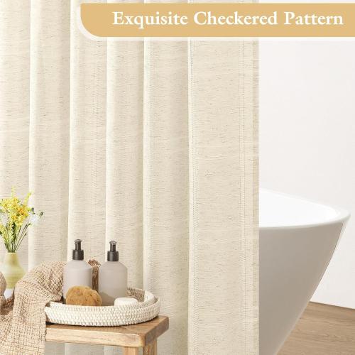 Linen Boho Farmhouse Shower Curtain Set with Tassel, Modern Bohemian French Country Chic Bathroom Shower Curtain Set with PEVA Liner, Cotton Hollow Fabric Shower Curtain,72x72 - Beige/Cream