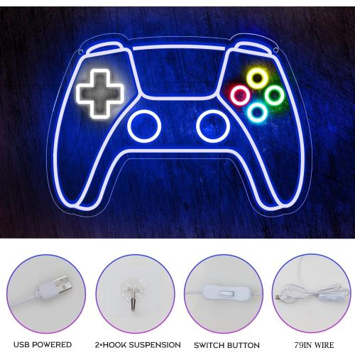 Gamer Neon Sign, Gamepad Shaped LED Neon Sign for Gamer Room Decor, Gaming Neon Sign for Boys Room Decor, Neon Gaming Sign for Gaming Wall Decor, USB Powered Gamer Gifts for Teens, Boys, Kids