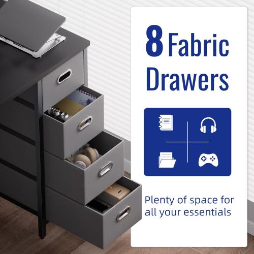 Pamray Size 47 Inch Color brown Computer Desk with 8 Fabric Drawers PC Gaming Desk Home Office Study Work Writing Table for Bedroom Brown