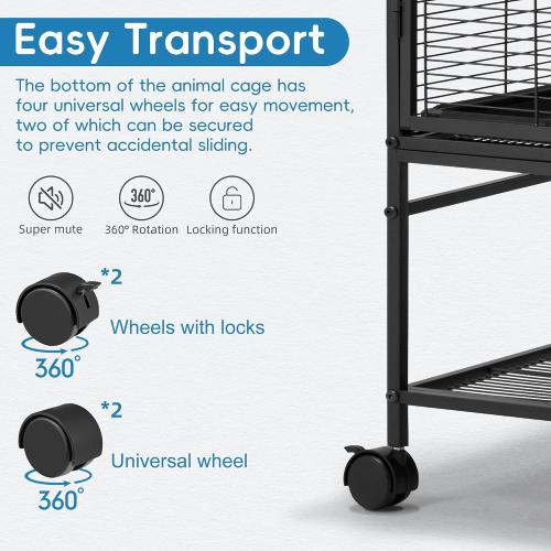 HABUTWAY 36.5''H Large Metal Rolling Ferrets Cage, 2-Tiers Small Animal Cages, Cage for Rats/Chinchillas, 0.5'' Bar Spacing for Ferret,Small Animal Cage w/Removable Ramp & Platform