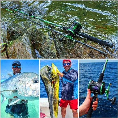 Sougayilang Progressive Glass Fishing Pole Conventional Reel Combo Medium Heavy for Catfish Salmon and Steelhead-7'0