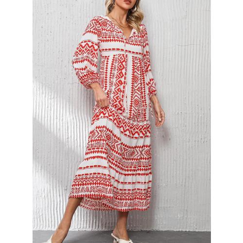 Size M...Dokotoo Women Boho Maxi Dresses 2026 V Neck Long Puff Sleeve Smocked Ruffle Flowy Casual Dress
