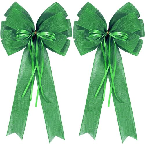 2 PCS Green St Patricks Day Wreath Bow Decor,St Patricks Day Tree Topper Bow Decorations,Decorative Bow with Green Burlap and Glitter String for Holiday Home Front Door Outdoor