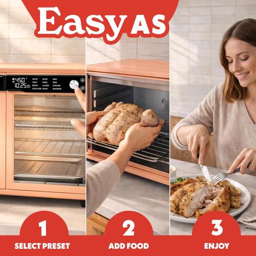 Gourmia French Door Air Fryer Oven - 37 Qt Large Capacity Convection Toaster Oven, FryForce 360°, Digital Display, 12 Cooking Presets, Dehydrate, Fits 13” Pizza, Dishwasher-Safe, Peach‼️needs heavy cleaning ‼️