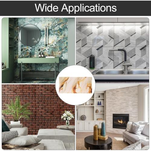 30pcs Peel and Stick Wall Panels 23.6 x 11.8 Skin Feel Brick Wallpapers (19.4 Sq. Ft. / 1.8 Sq.m. Coverage) Marble Tiles Adhesive Backsplash, White Gold