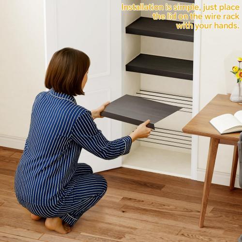 4 PCS Wire Rack Covers for Pantry Wood Grain, 33'' W * 16'' D (Ready to Use) Faux Wood Shelf Covers for Wire Shelving, Rustic Closet Shelves Covering Toppers - Bathroom, Kitchen, Garage (Black)