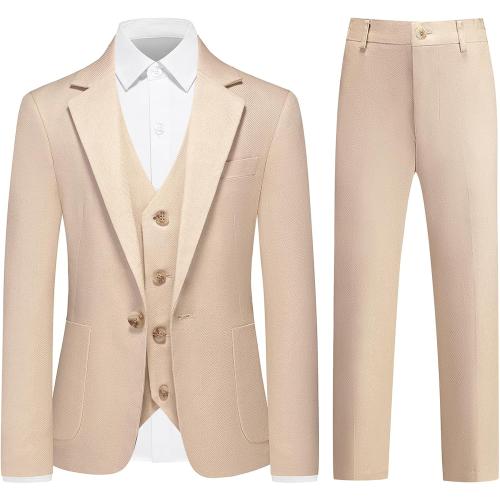 Size XXXL-46 MEN Suit 3 Piece Blazer Vest Pants BEIGE