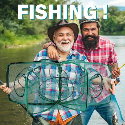 Green and Blue 2 Pcs Foldable Fishing Trap Collapsible Hexagon 6 Hole Fishing Bait Trap Portable Minnow Crayfish Crab Crawdad Shrimp Net Cage Accessories