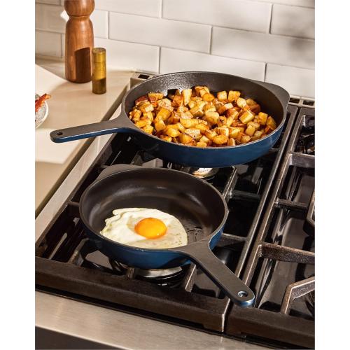 Caraway Cast Iron Skillet - 8” Enameled Cast Iron Pan With 3 Layer Enamel Coating - No Seasoning Required - Compatible With All Stovetops - Free From Forever Chemicals - Midnight Blue