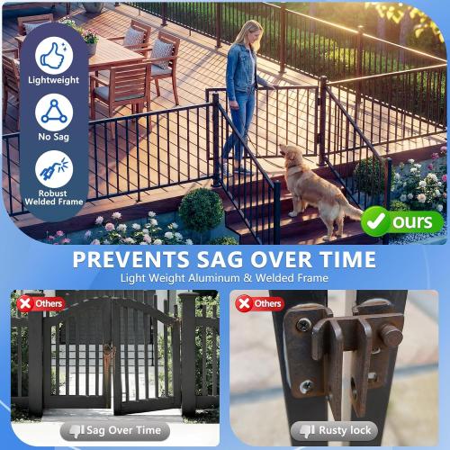 W.4ft x H.36in Aluminum Deck Gate Kit for H. 36in Railing System, Cuttable Porch Gate Outdoor with Latch and Auto-Close Hinge, Texture Black AAMA 2604 Grade Finish for Deck, Patio, Garden