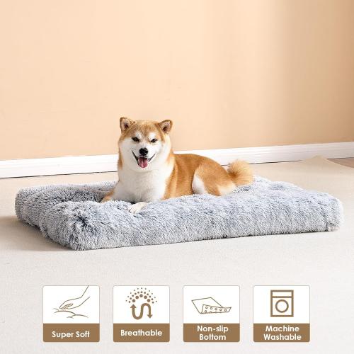 EHEYCIGA Fluffy Dog Crate Bed for Large Dogs, Plush Faux Fur Pad, Calming Anti Anxiety Large Bed, Washable Soft Warm Dog Crate Mat with Non-Slip Bottom