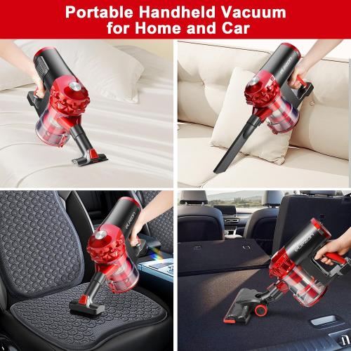 Red elezon A200 Cordless Vacuum Cleaner with 18000Pa Powerful Suction, 38 Min Runtime, 2200mAh Battery, HEPA Filter, Portable Stick Vacuum for Hardwood Floor, Lightweight Handheld for Home, Pet Hair, Car