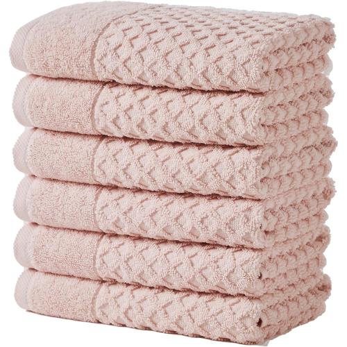 Great Bay Home Pink Bath Towels - 100% Cotton 6 Pack 26x16 Hand Towel Set - Absorbent, Durable, Quick-Dry Towels for Bathroom (Blush)