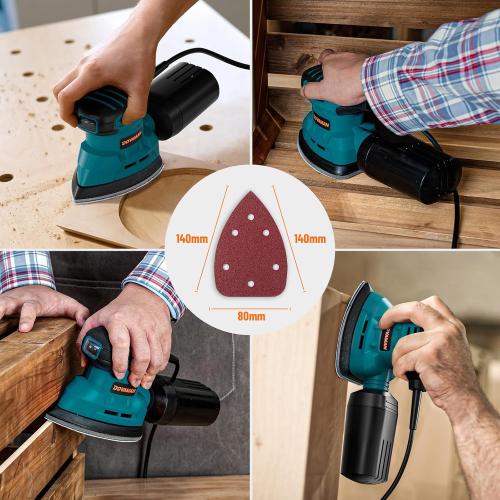 DOVAMAN DLS03A Detail Sander, 130W Palm Sander Tool, Dust Collection System, 12PCS Sandpaper, 12000RPM Compact Hand Sander for Wood Steel Surfaces