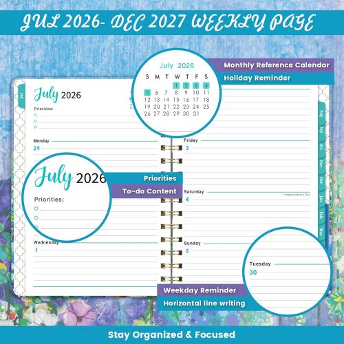2026-2027 Planner - Weekly and Monthly Academic Planner 2026-2027, JUL. 2026 - JUN. 2027, 6.4 x 8.5, 26-27 Academic Planners with Monthly Tabs, Sturdy Cover, Premium Paper, Back Pocket, Strong Twin-wire Binding