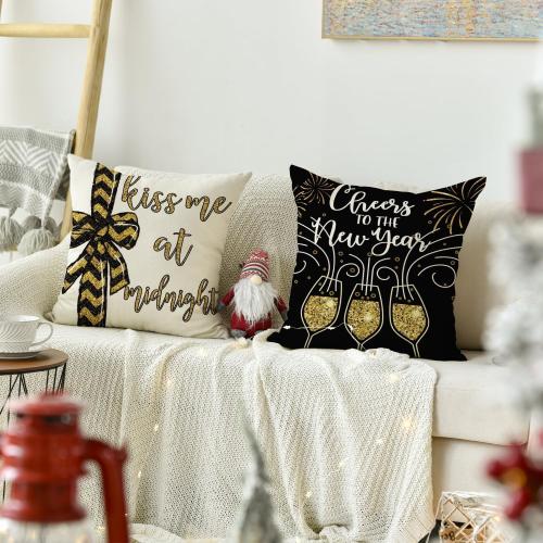 AVOIN colorlife Happy New Year Cheers at The New Year Throw Pillow Covers, 18 x 18 Inch Winter Holiday Celebrate Party Cushion Case Decoration for Sofa Couch Set of 4