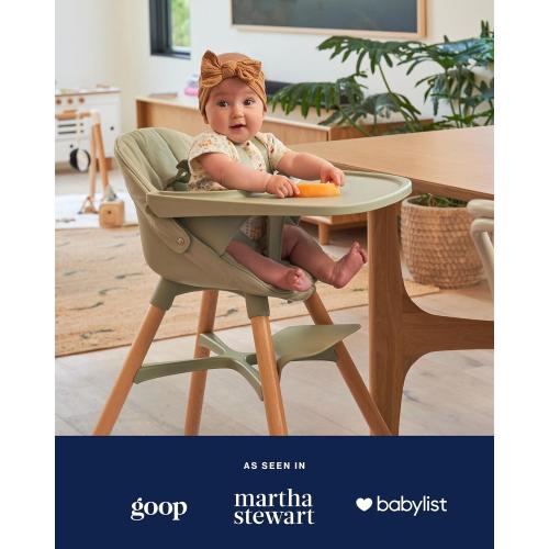 Lalo The High Chair Infant Kit - Convertible Wooden High Chair for Babies & Toddlers with Infant Support & Cushion, Grows with Your Child, Dishwasher Safe Tray, Adjustable Footrest Coconut