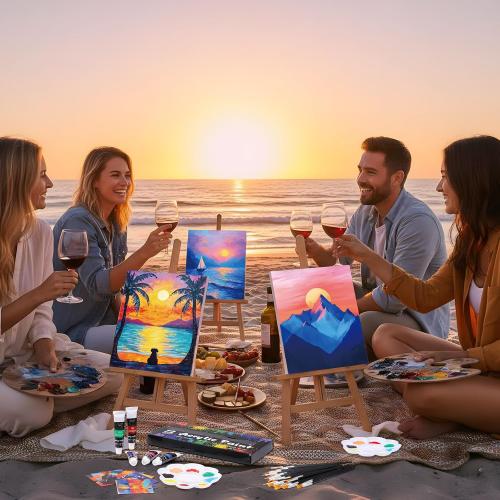 Cholemy 36 Pcs Paint and Sip Kit for Adults 8''x10'' Pre Drawn Canvas for Painting DIY Afro Acrylic Painting Kit Wood Easel Brushes Date Night Bulk for Mother's Day Party Gifts