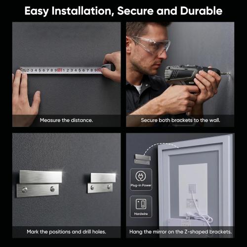 Antok 24x36 LED Bathroom Mirror with Lights, Backlit   Front Lit Vanity Mirror with CRI>90, Dimmable Anti-Fog Smart Mirror with Memory Function, 3 Color Temperatures, Shatterproof Tempered Glass, ETL