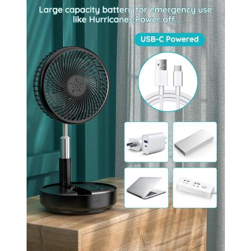 Primevolve Portable Oscillating Standing Fan,Rechargeable Battery Operated USB Floor Table Desk Fan with Remote, Bedroom Camping Travel Fans Black 7.7