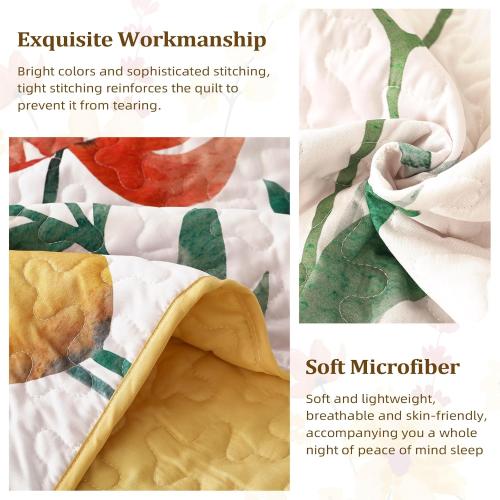 Anibedding Quilt Set Queen Size, Yellow Floral Reversible Bedspread Soft Microfiber Lightweight Queen Size Quilt Bedding Sets Reversible Coverlet for All Season(Queen, 96x90)