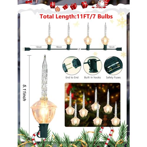 Abeja Christmas Silver Bubble Lights Set, 11 Ft Vintage Bubble Lights 8 Silver Glitter Bubble Bulbs(1 Spare), E12 Candelabra Base UL Listed for Christmas Tree Holiday House Lighting Decor- Green Wire