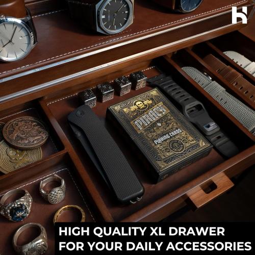 Holme & Hadfield Premium 7-Slot Wooden Watch Display Case – Large Handcrafted Men’s Watch Box with Accessory Drawer, Hinged Cover, Leather Lining – Christmas Gift for Men – Luxury Built to Last