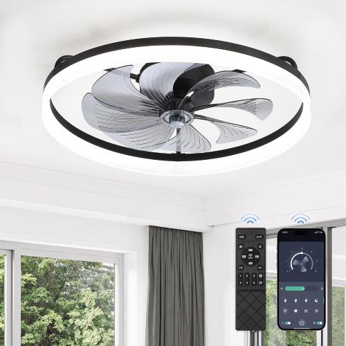 LEDIARY 23 Low Profile Ceiling Fans with Lights, APP & Remote, Black
