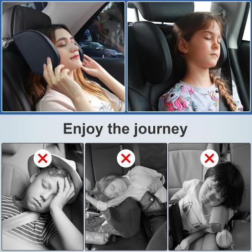 Car Headrest Pillow,Head, Neck Support Pillow,U Shaped Car Sleeping Pillow,180° Adjustable,Improve Head and Neck Posture and Adjust Sleep Position,Suitable for Kids and Adults (Black)
