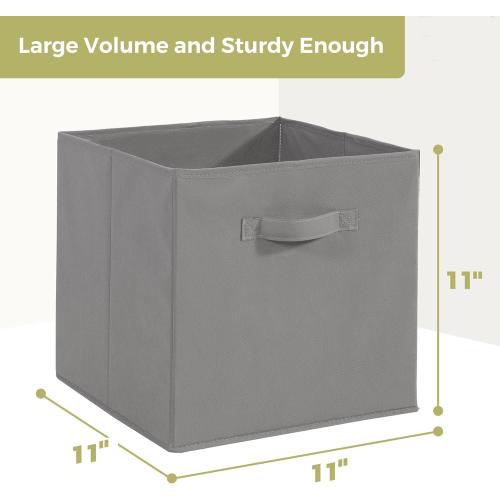 11x11 Storage Bins, Set of 3 Storage Cubes, Collapsible Cube Storage Box, Fabric Closet Organizers with Handles for Home, Office, Closet Shelf Cabinet, Bookcase, Grey