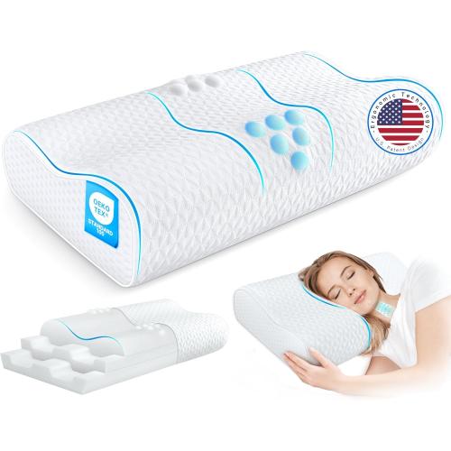 Cervical Pillow for Neck Pain Relief- Queen Size Cooling Pillow for Sleeping, Memory Foam Pillows for Neck Shoulder, Ergonomic Adjustable Contour Bed Pillow for Side, Back & Stomach Sleepers
