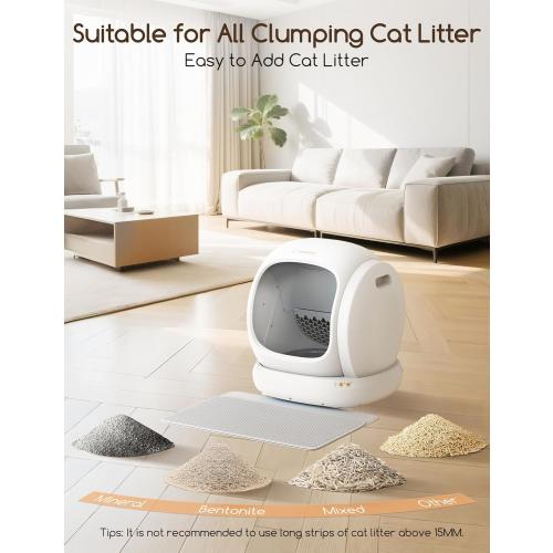 Size 75L  Automatic Cat Litter Box, Large Opening Self Cleaning Litter Box with Safety Protection for Multiple Cats, App Control, Odor-Free, 75L Space