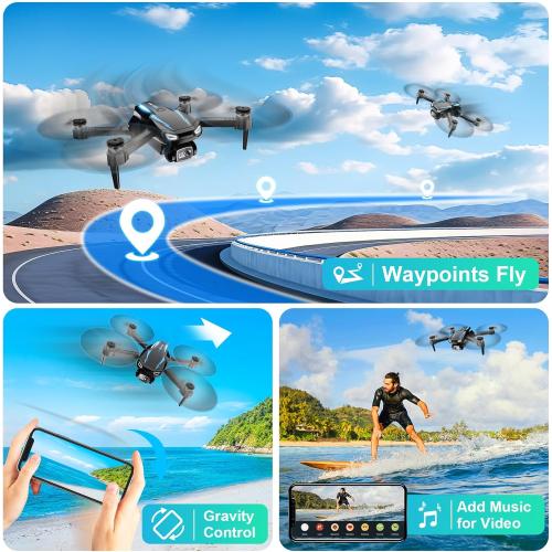 Drone with Camera, 1080P HD FPV Foldable Drone for Kids Adults beginners, Remote Control Quadcopter with Stable Hover, Gestures Selfie, Waypoint Fly, 3D Flips, One Key Start, 2 Batteries