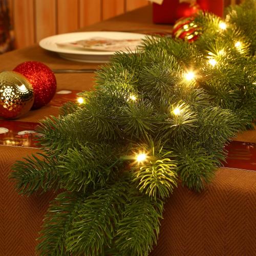 6ft Pre-Lit Christmas Garland, Artificial Lighted Norfolk Pine Garland with Multi-Color Lights, Battery Operated Garland for Mantle Stairs Table Fireplace Xmas Decoration Outdoor & Indoor