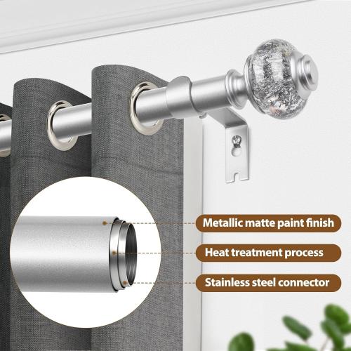 7/8 inch Curtain Rods for Windows 66 to 120 Inch, USFOOK Telescoping Splicing Drapery Rods, Decoration for Home with Silver Decorative Translucent Finials