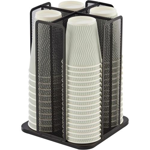 Annova Paper/Plastic Cup and Lid Holder Plastic Storage Organizer, 360°Rotating Coffee Mup Dispenser with 4 Compartments, Multifunctional Storage Rack for Home, Office, Bar, Coffee Shop (Black)