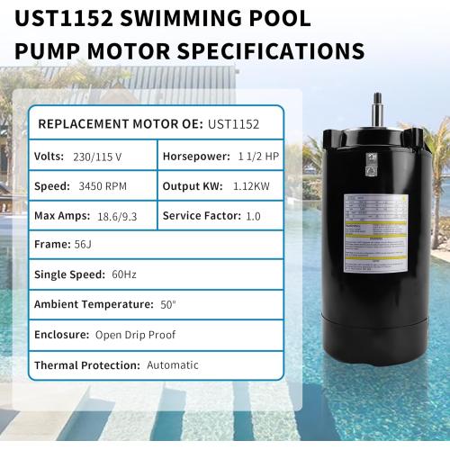 UST1152 1.5 PH Pool Pump Motor Compatible with Century Motor and Most Hayward/Super Pump/Super II and Jacuzzi Magnum pool pumps